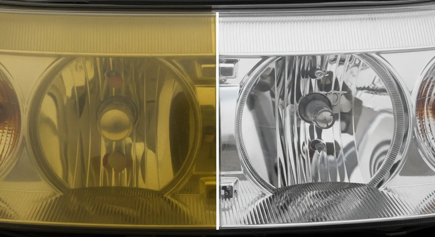 Sararmış far temizleme öncesi ve sonrası